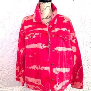 🌸NWT Boutique Rad Pink Tie Dye Boyfriend Jean Jacket